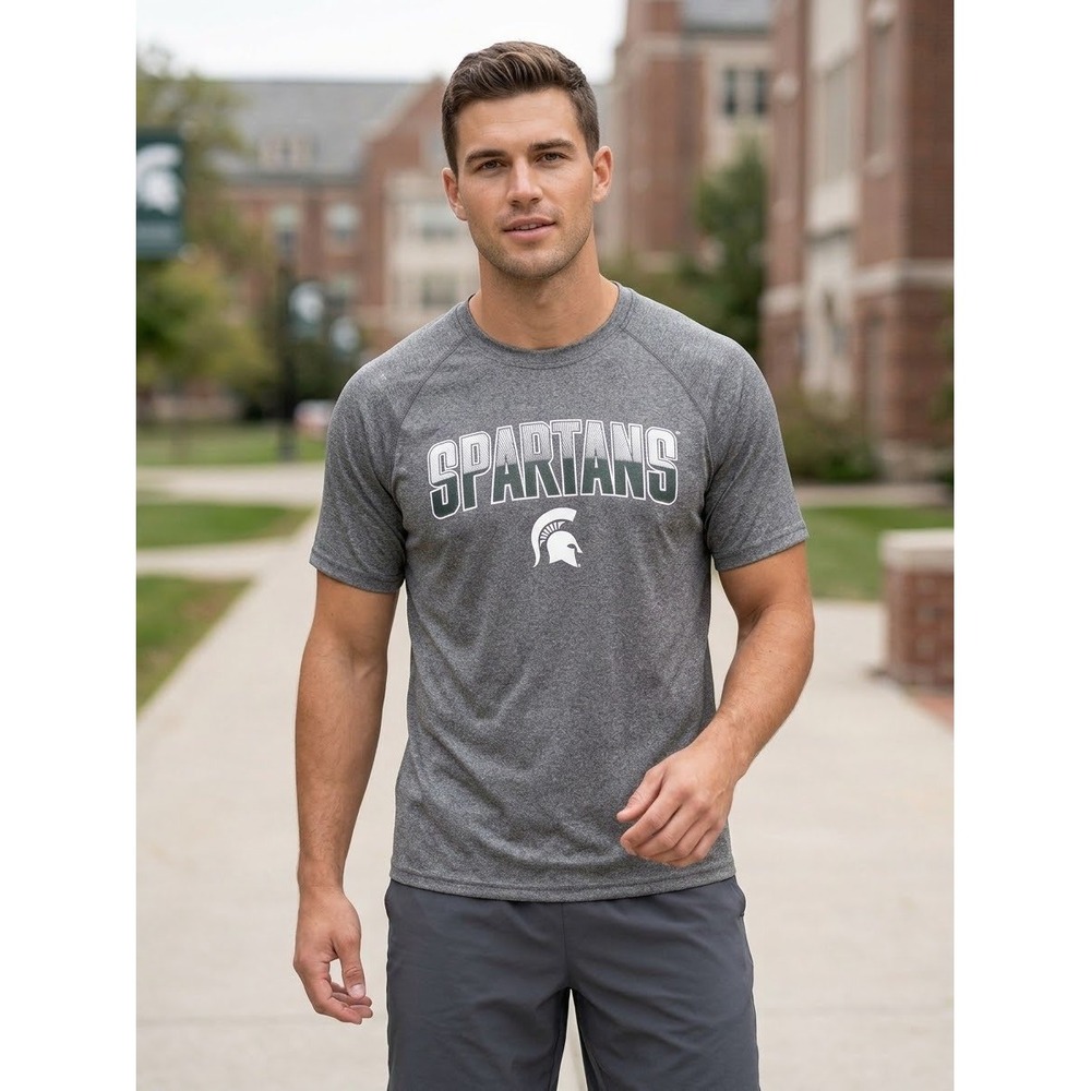 Captivating Michigan State Spartans Mens Medium Heather Grey Performance T-Shirt